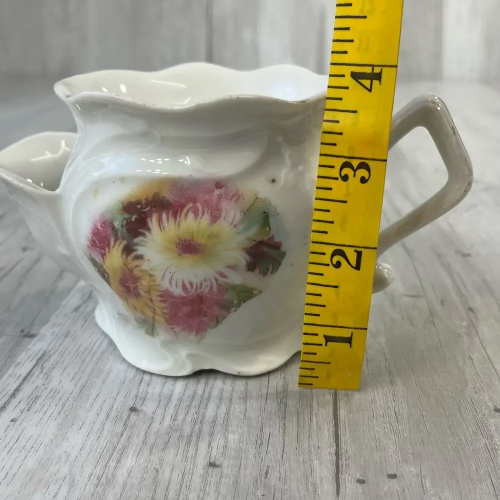 Vintage White Floral Bouquet Victorian Shaving Scuttle Mug Cup Decor